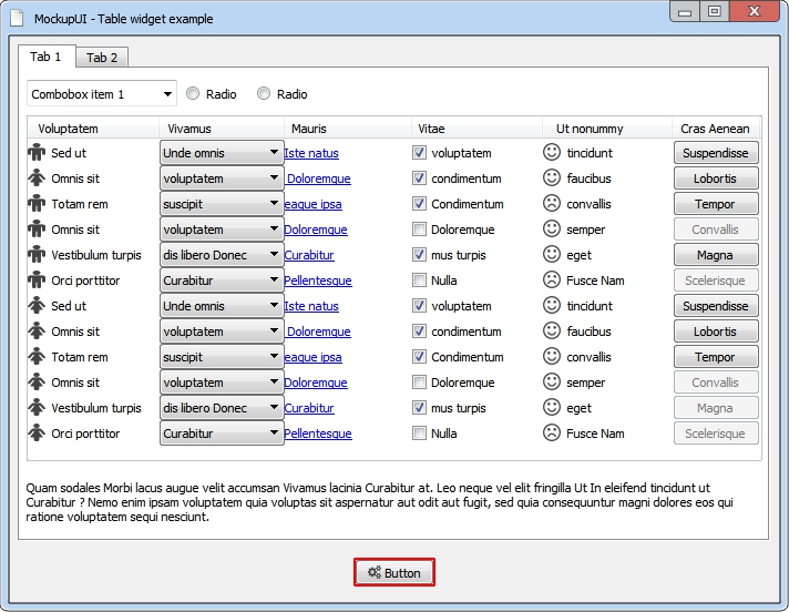 MockupUI - Table widget example